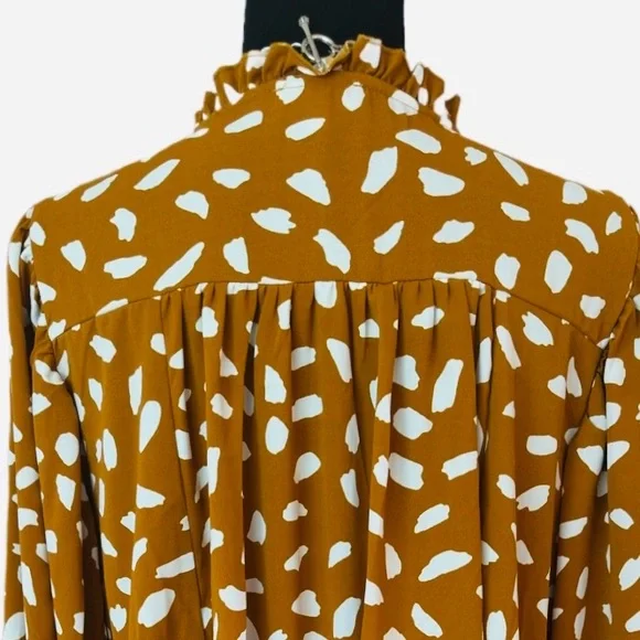 UMGEE ~ Muted Orange/Rust and White Loose Fit Ruffled Collar Patterned Dress - Picture 8 of 9